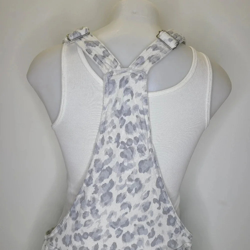 Vintage Havana Gray White Leopard Print Soft Fleece Shorts Overalls Small - Picture 12 of 16